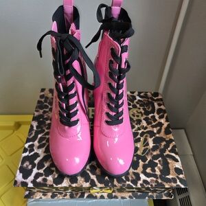 Fashion Nova Pink Lace Up Boots